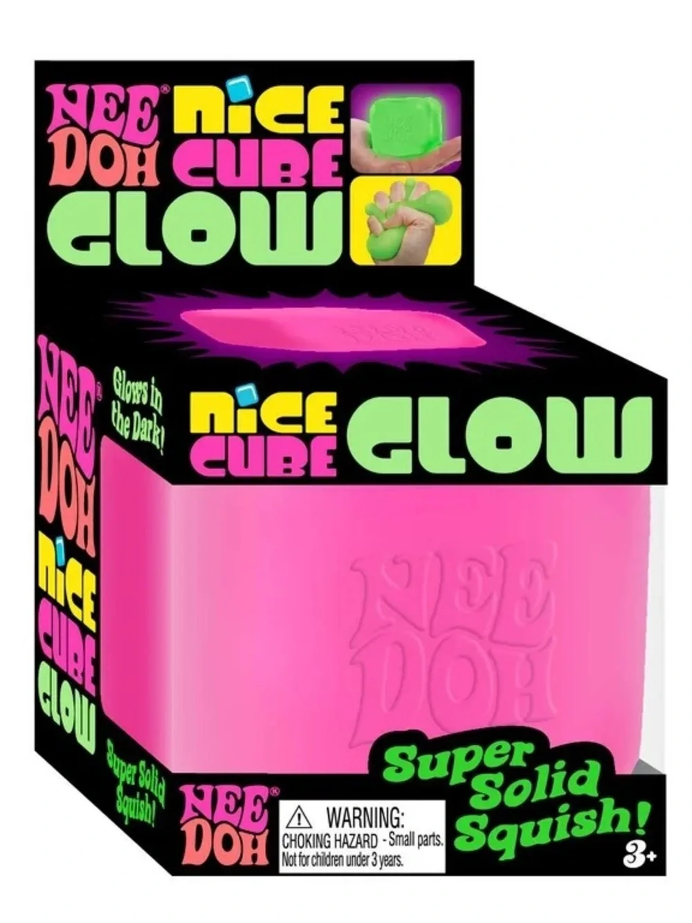 Nee Doh Nice Cube Glow Super Solid Squish - Pink